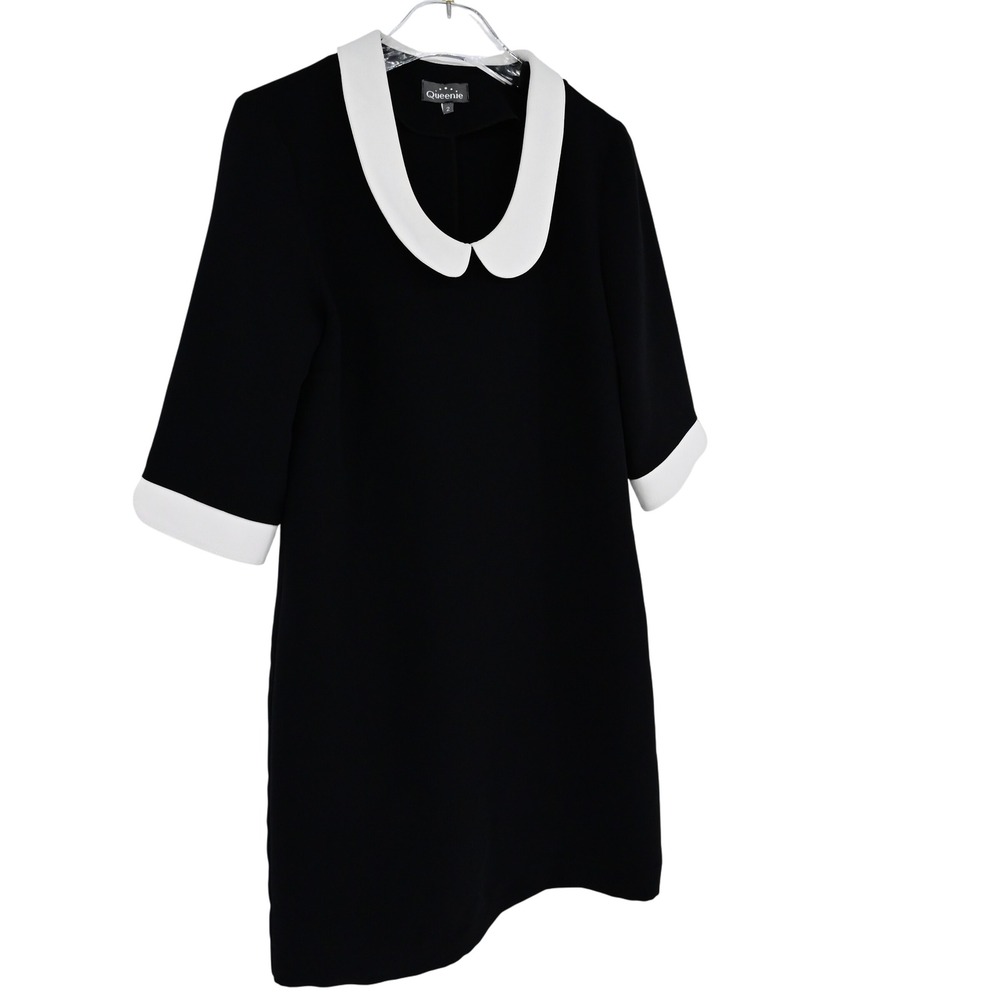 Vintage Made in Paris Queenie Black White Peter Pan Collar Dress Modèle Déposé